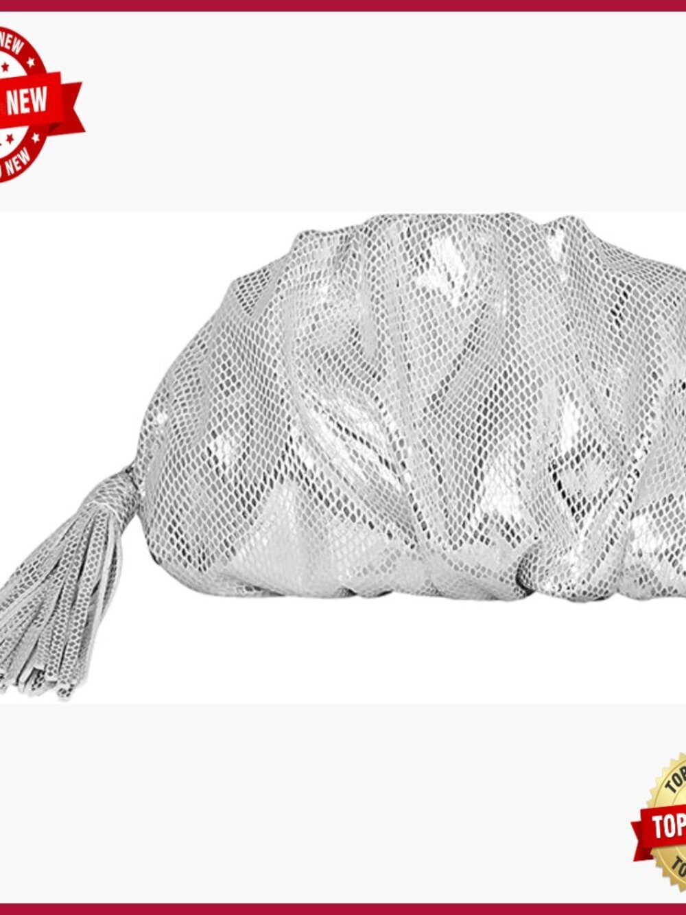 Small Faux Leather Ruched Clutch Evening Bag with Zipper Closure